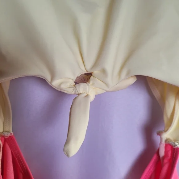 OP Ocean Pacific Cutout One Piece Swimsuit Size L Yellow Pink - Picture 2 of 11